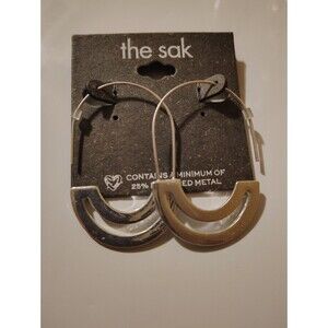 The Sak Silvertone Oval Pierced Hoop Earrings NWT